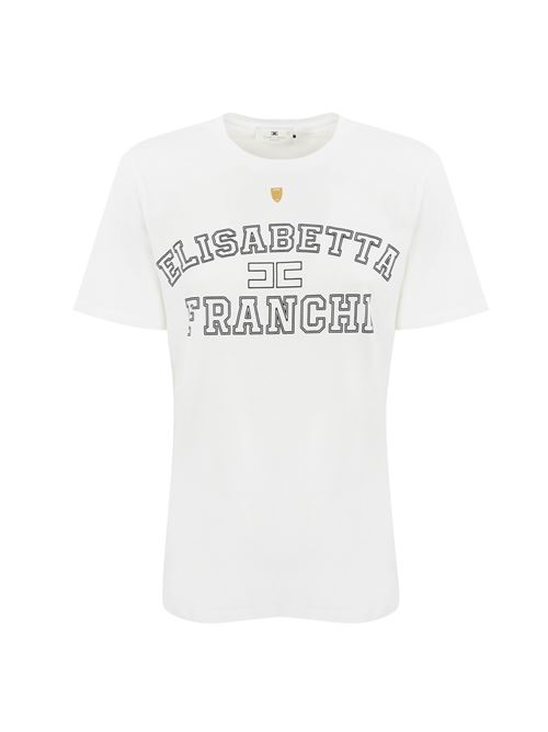 T-shirt in jersey gesso con logo stile college Elisabetta Franchi | MA01546E2270